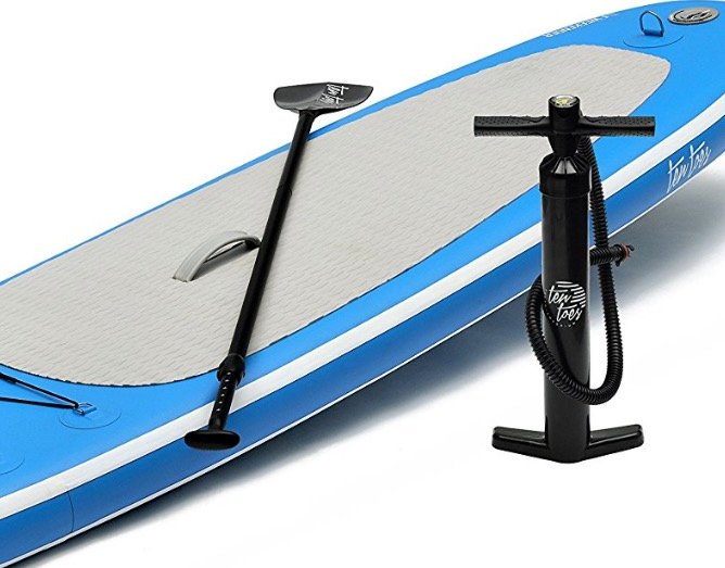 Ten Toes 10' Weekender Inflatable Stand Up Paddle Board - detail of deckpad paddle and pump